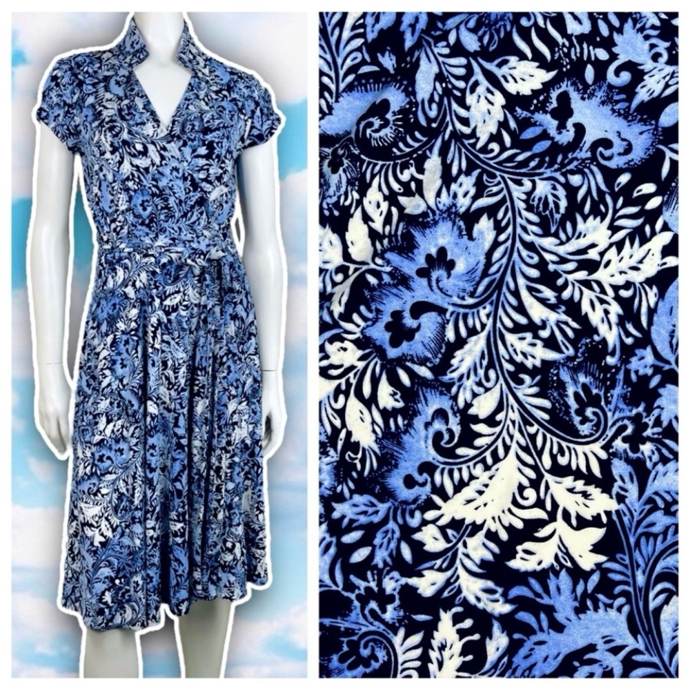 MUSE FOR BOSTON PROPER Floral Scroll Wrap Shirt Dress Career Office Preppy Luau